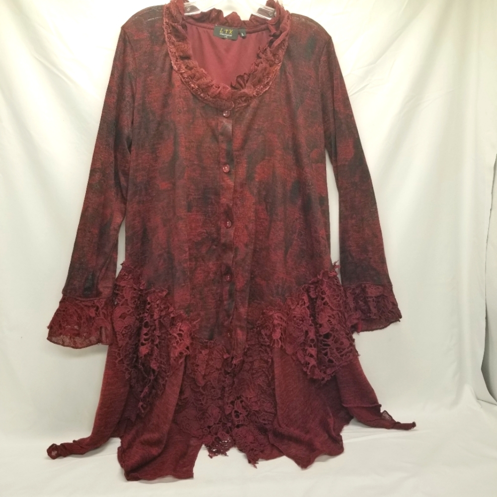 Elegant Asymmetrical Lace Dress in Deep Red